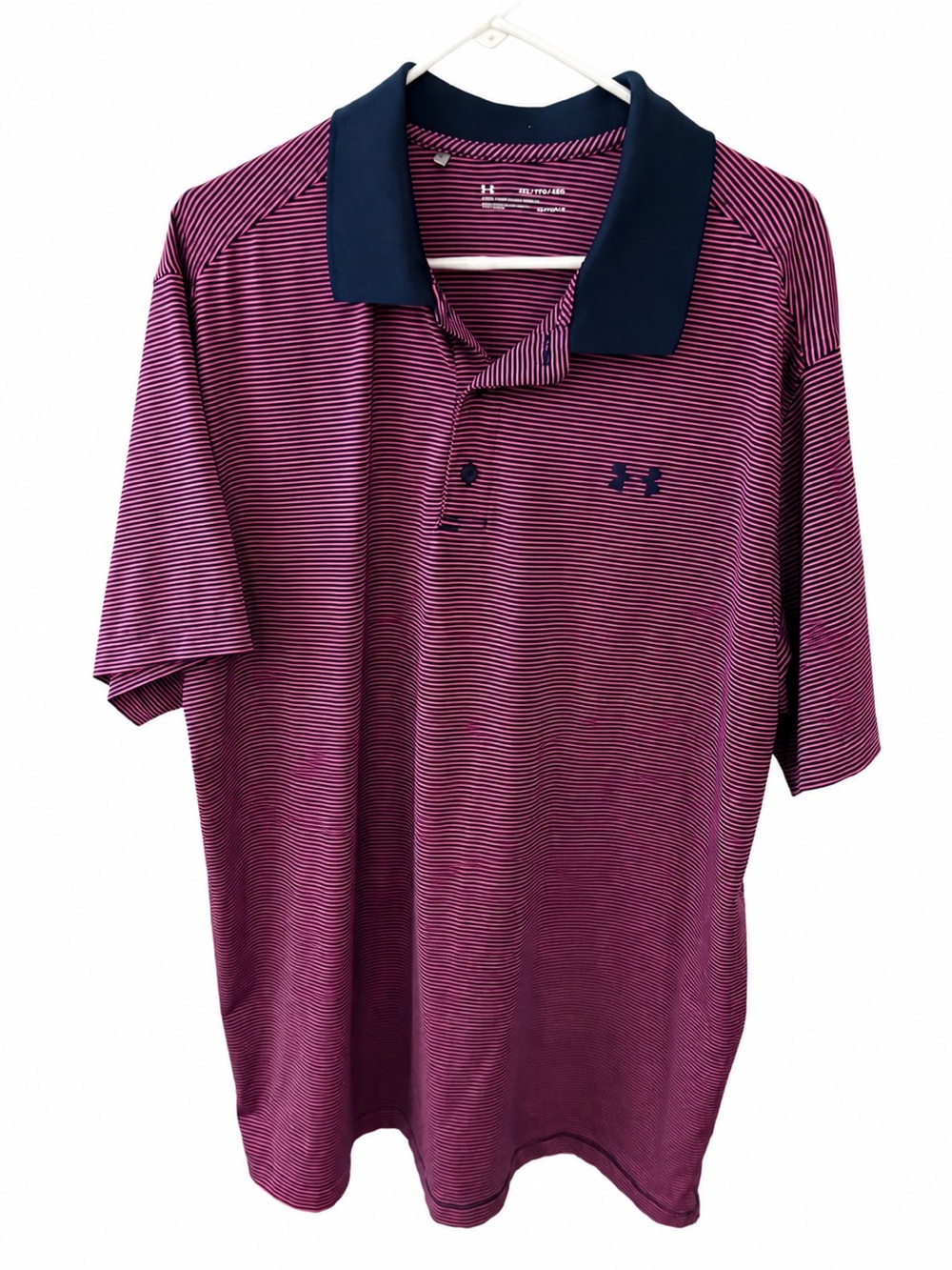 Under Armour Men’s Navy and Pink Micro-Stripe Polo with Navy Collar
